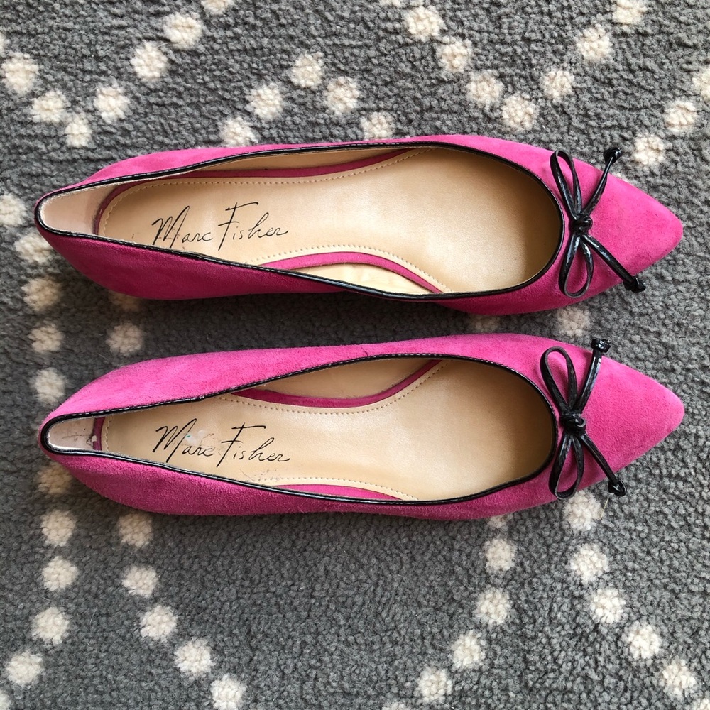 Marc Fisher Fuchsia Pink Pointy Flats with Black Bows